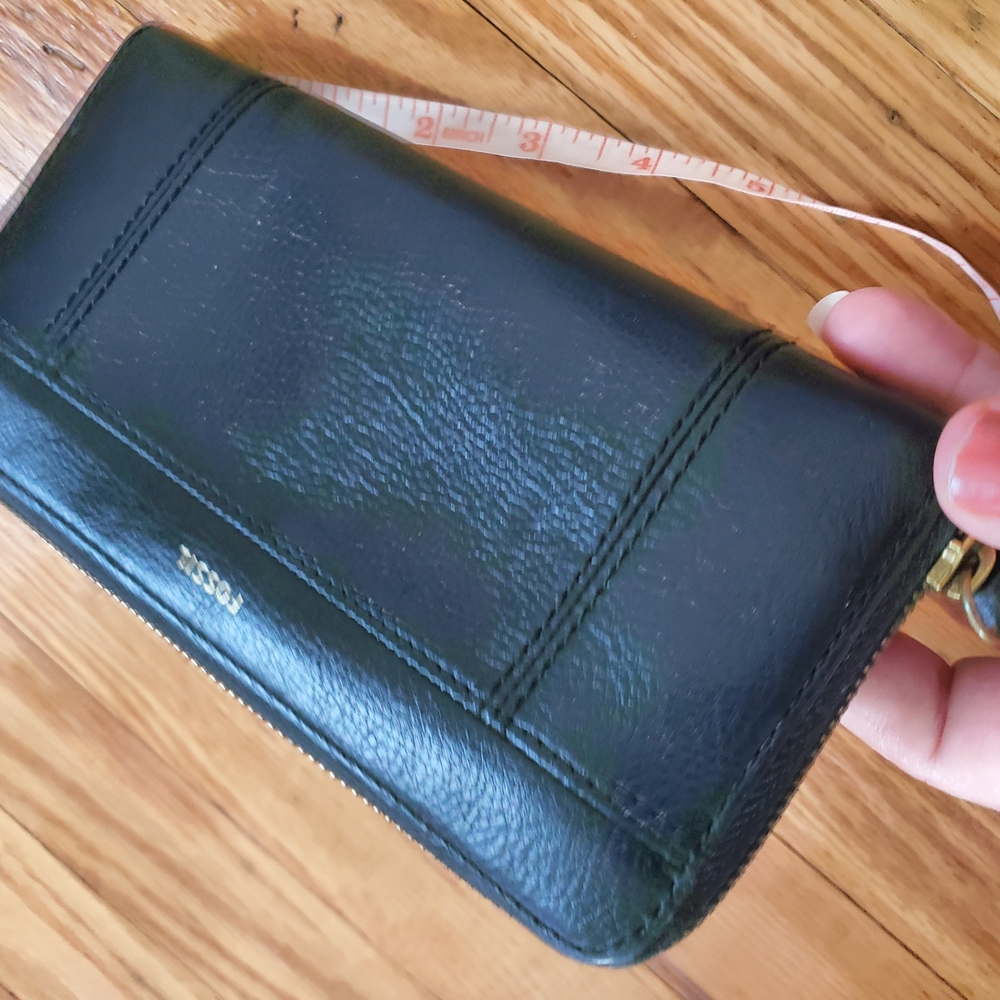 Fossil  Jori Zip Around Midnight Navy Looks Black Leather Wallet Clutch Travel - Picture 11 of 15